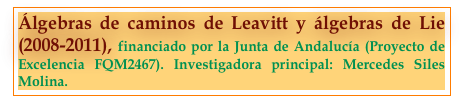 Álgebras de caminos de Leavitt y álgebras de Lie (2008-2011), financiado por la Junta de Andalucía (Proyecto de Excelencia FQM2467). Investigadora principal: Mercedes Siles Molina.