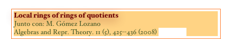 Local rings of rings of quotients
Junto con: M. Gómez Lozano
Algebras and Repr. Theory. 11 (5), 425--436 (2008) [PAPER]