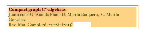Compact graph C*-algebras
Junto con:  G. Aranda Pino,  D. Martín Barquero,  C. Martín González
Rev. Mat. Compl. 26, 271-281 (2013) [PAPER]
