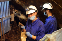 La estudiante Alessia Ghitti con una muestra de hueso durante una excavación en la Sima del Ángel